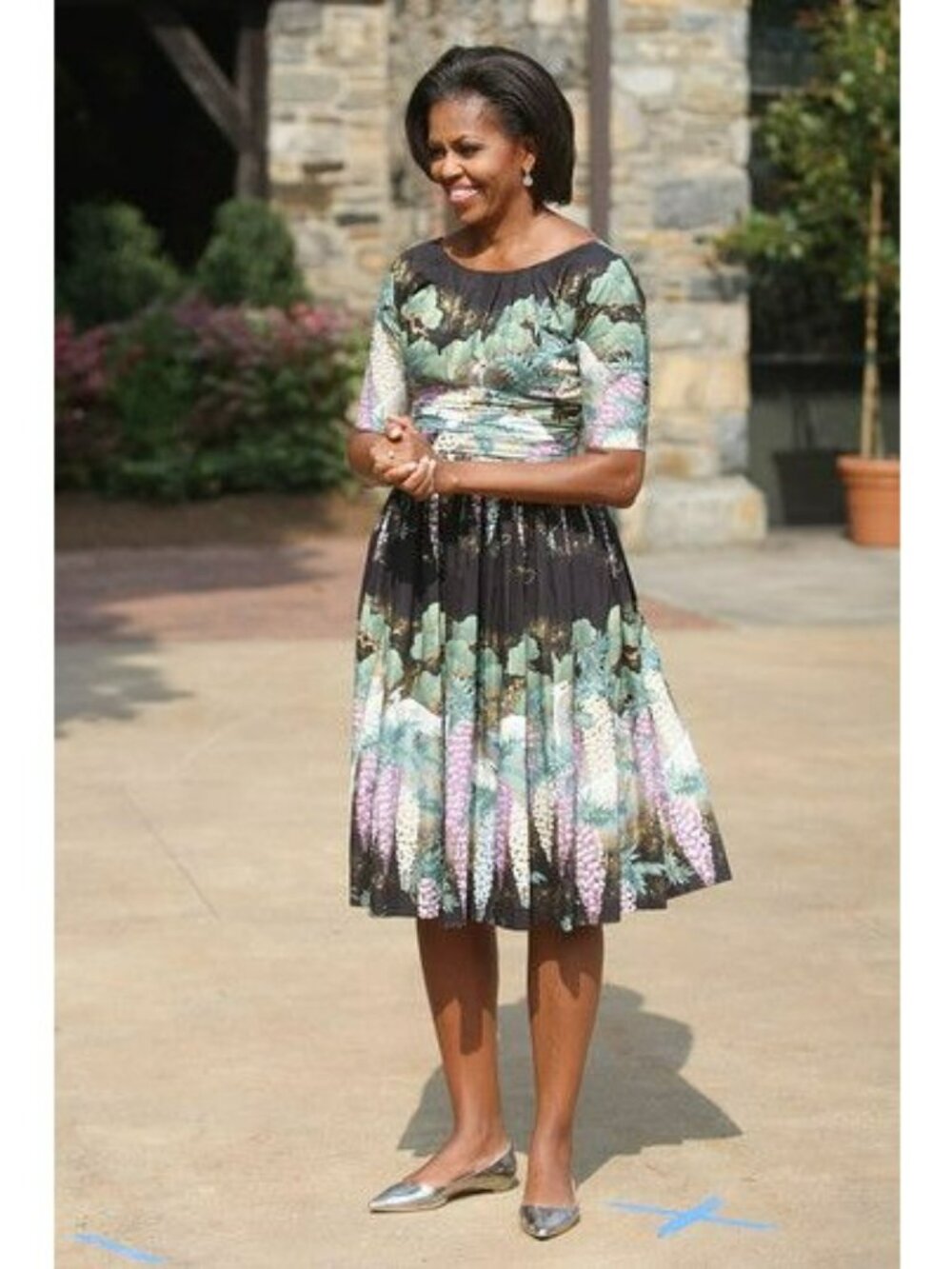 Tracy Feith Michelle Obama Black Purple Fit Flare Dress Wisteria Floral FLOTUS - Picture 2 of 16